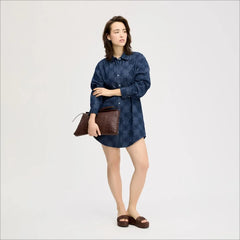 Denim Eyelet Mini Dress-Medium Wash