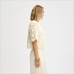 Soutache Short Sleeve Top-Almond