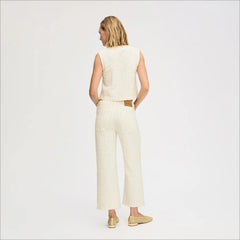 Laser Fray Wide Leg Jean-Ecru