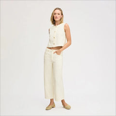 Laser Fray Wide Leg Jean-Ecru