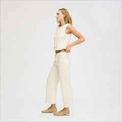 Laser Fray Wide Leg Jean-Ecru