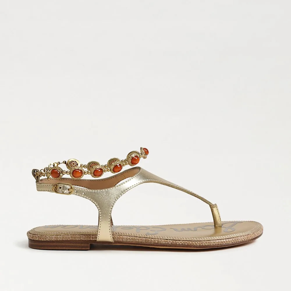 Canna Thong Flat Sandal-Amber Gold Leather