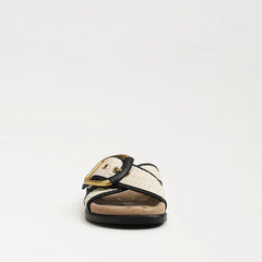 Darla Multi Buckle Slide Sandal-Linen/Black Faux Raffia
