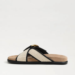 Darla Multi Buckle Slide Sandal-Linen/Black Faux Raffia