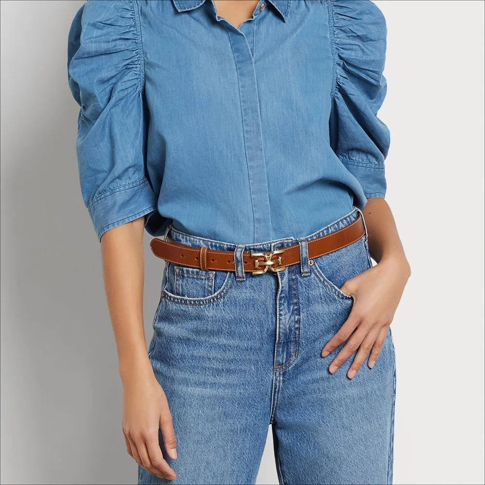 30MM Logo Stitch Belt-Saddle Leather