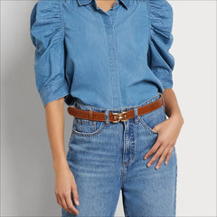 30MM Logo Stitch Belt-Saddle Leather