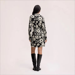 Floral Shirt Mini Dress-Black/White