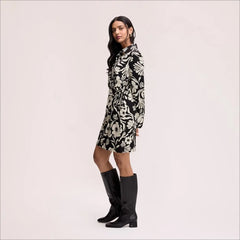 Floral Shirt Mini Dress-Black/White