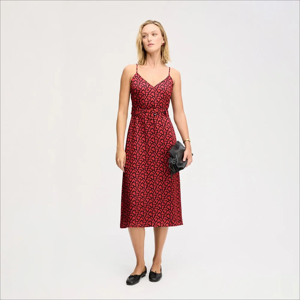 Red Hearted Belted Maxi Dress-Red