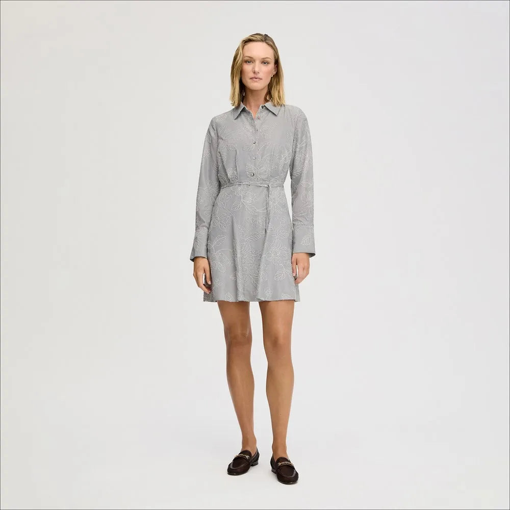 Floral Striped Shirt Mini Dress-Grey