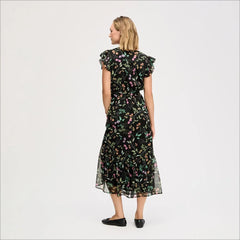 Fluttered Sleeve Maxi Dress-Black