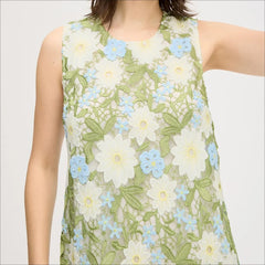 Blue Spring Sleeveless Sheath Mini Dress-Ivory/Blue