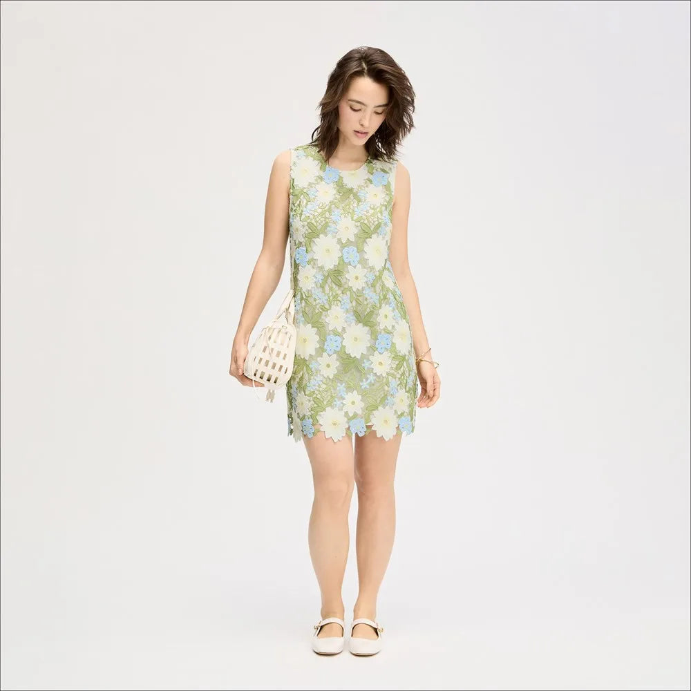 Blue Spring Sleeveless Sheath Mini Dress-Ivory/Blue