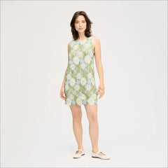 Blue Spring Sleeveless Sheath Mini Dress-Ivory/Blue