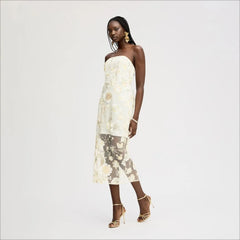 3D Flower Strapless Mini Dress-Cream