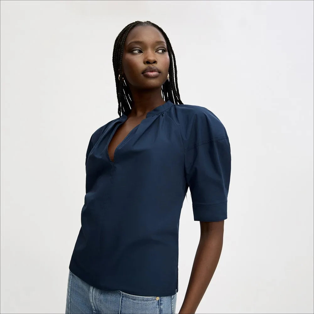 Raglan Short Sleeve V-Neck Top-Navy