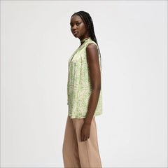 Pleated Lace Insert Sleeveless Top-Willow Geo Floral Scarf