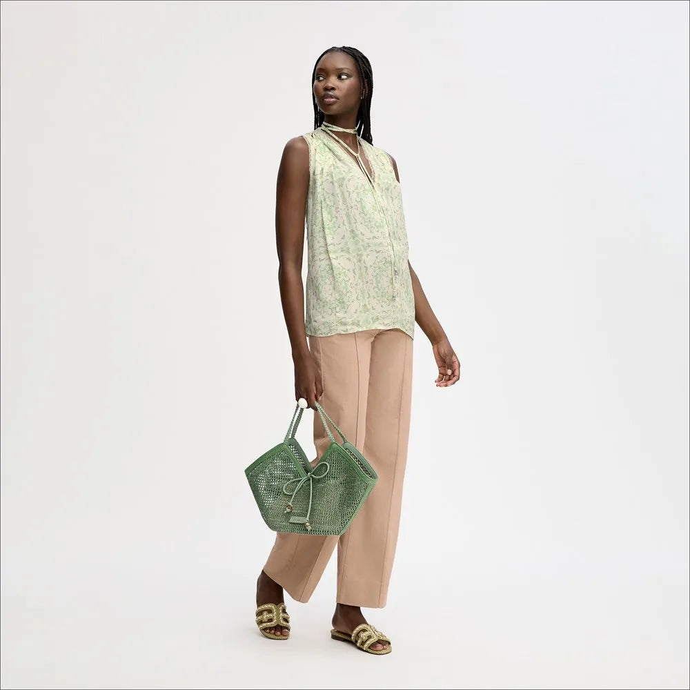 Pleated Lace Insert Sleeveless Top-Willow Geo Floral Scarf