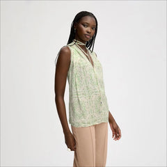 Pleated Lace Insert Sleeveless Top-Willow Geo Floral Scarf