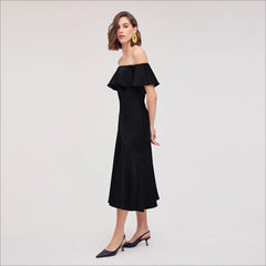 Off The Shoulder Aline Midi Dress-Black