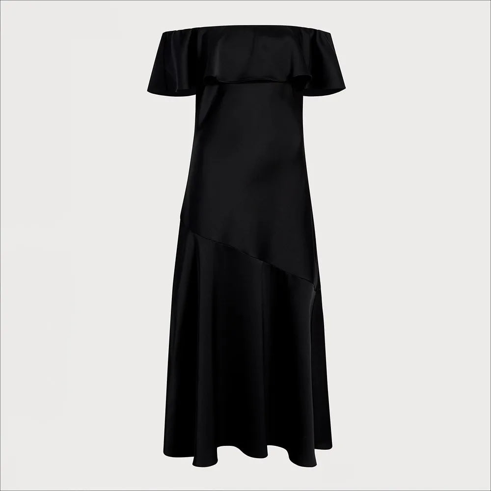 Off The Shoulder Aline Midi Dress-Black
